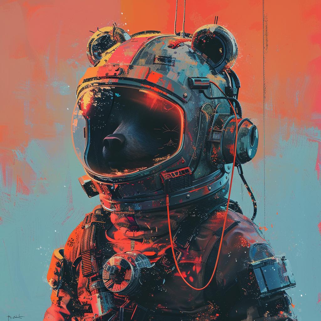 Retro  Sci-fi  Gouache  Cosmonaut  Astronaut  Cubist  Glitch  Cyberpunk  Poster  Xerox 922424