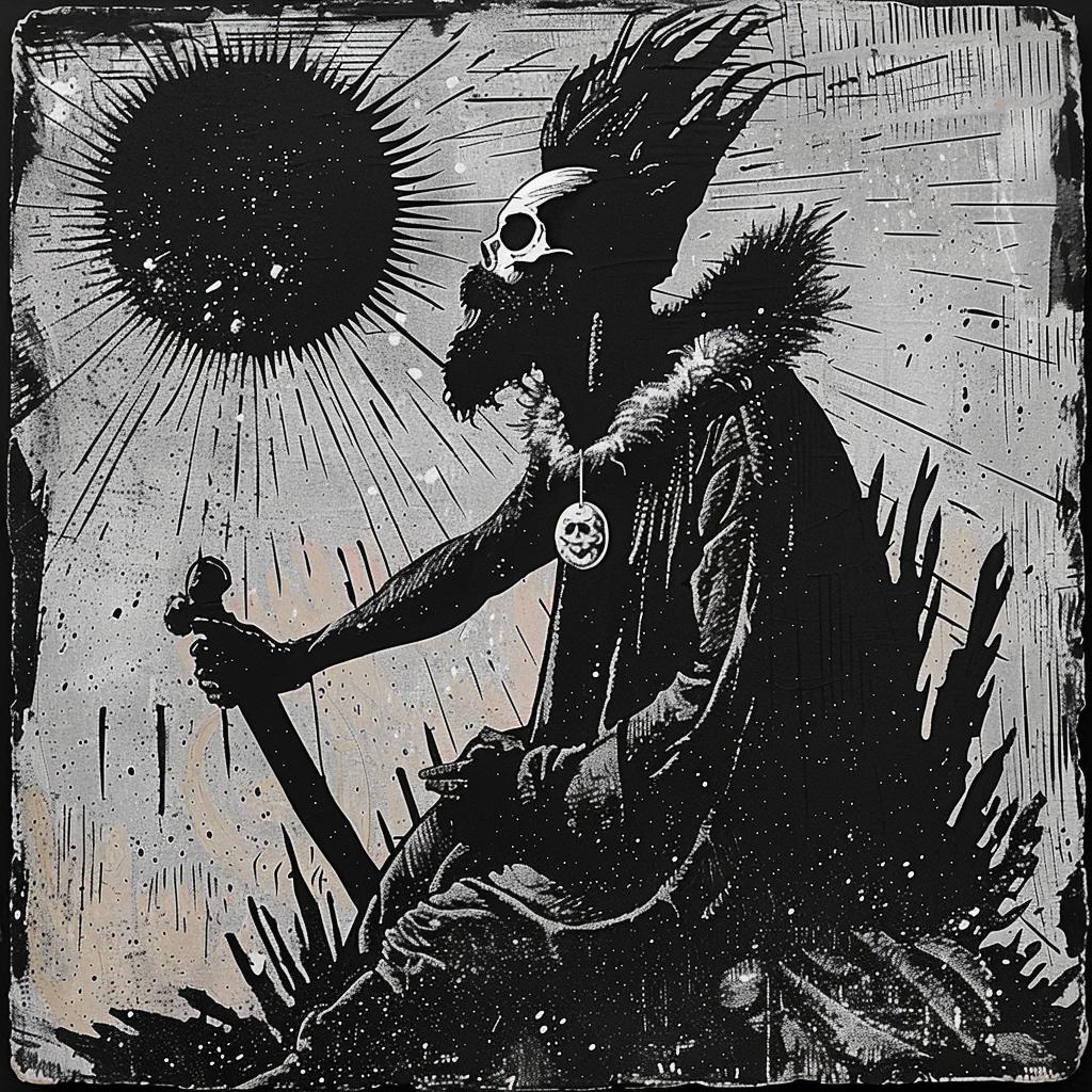 Bachalo  sun  rising  man  black  robe  dark  spiritual  naturalistic  art 925872