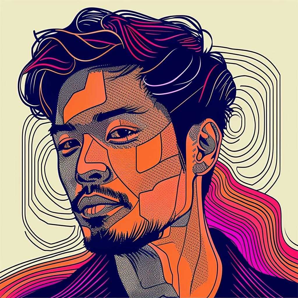 Pop  Art  digital  Asian  man  minimalist  beard  vibrant  white  background 937340