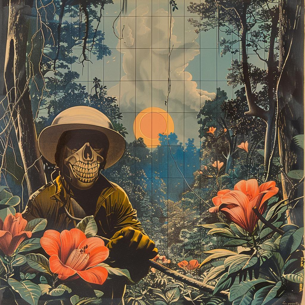poster  skull  flowers  jungle  chromolithography  vibrant  nature  art  colorful  design 1035597