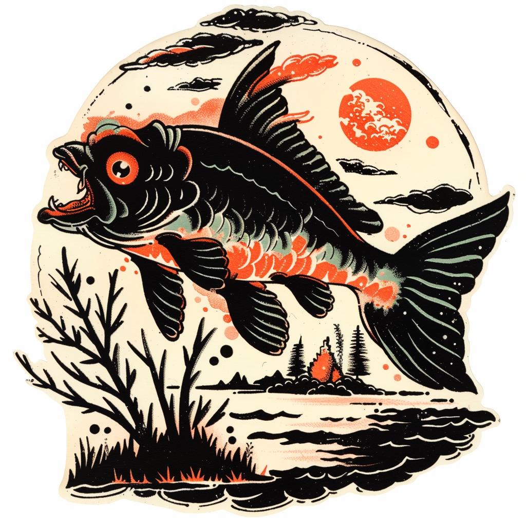 vintage  logo  tattoo  fish  moon  water  surreal  graphic  design  art 927734