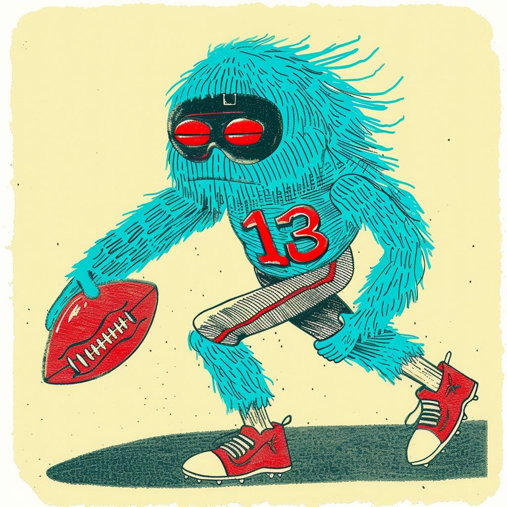 football  player  helmet  uniform  cartoon  monster  ball  sports  humor  illustration 940353