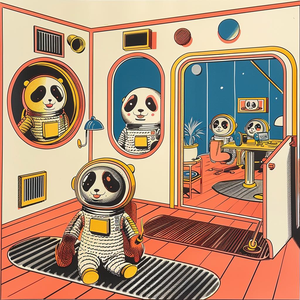 Mars  panda  spaceship  painting  whimsical  cute  fantasy  space  adventure  sci-fi 959686