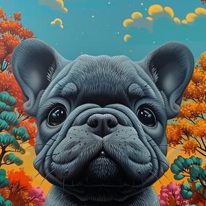 bulldog  cute  trees  painting  adorable  nature  green  canine  field  artwork 1037385