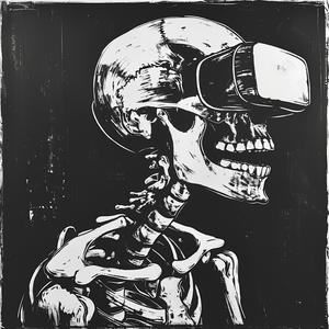 skeleton  VR  headset  monoprint  black  white  linocut  character  mask  vector 1070802