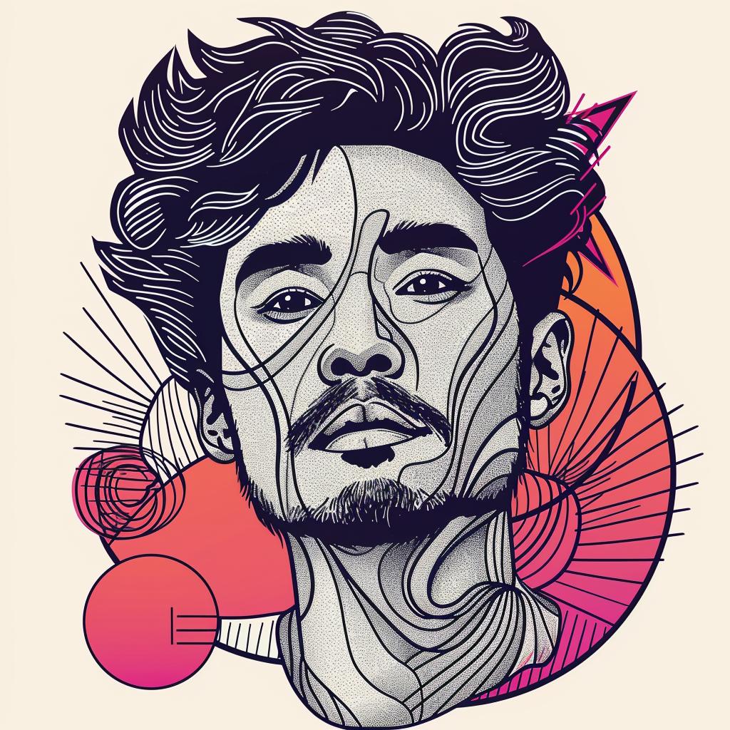 صورة شخصية لرجل أمريكي آسيوي، لحية، تصميم رقمي، رسومي حديث، ملون، رقم 937379