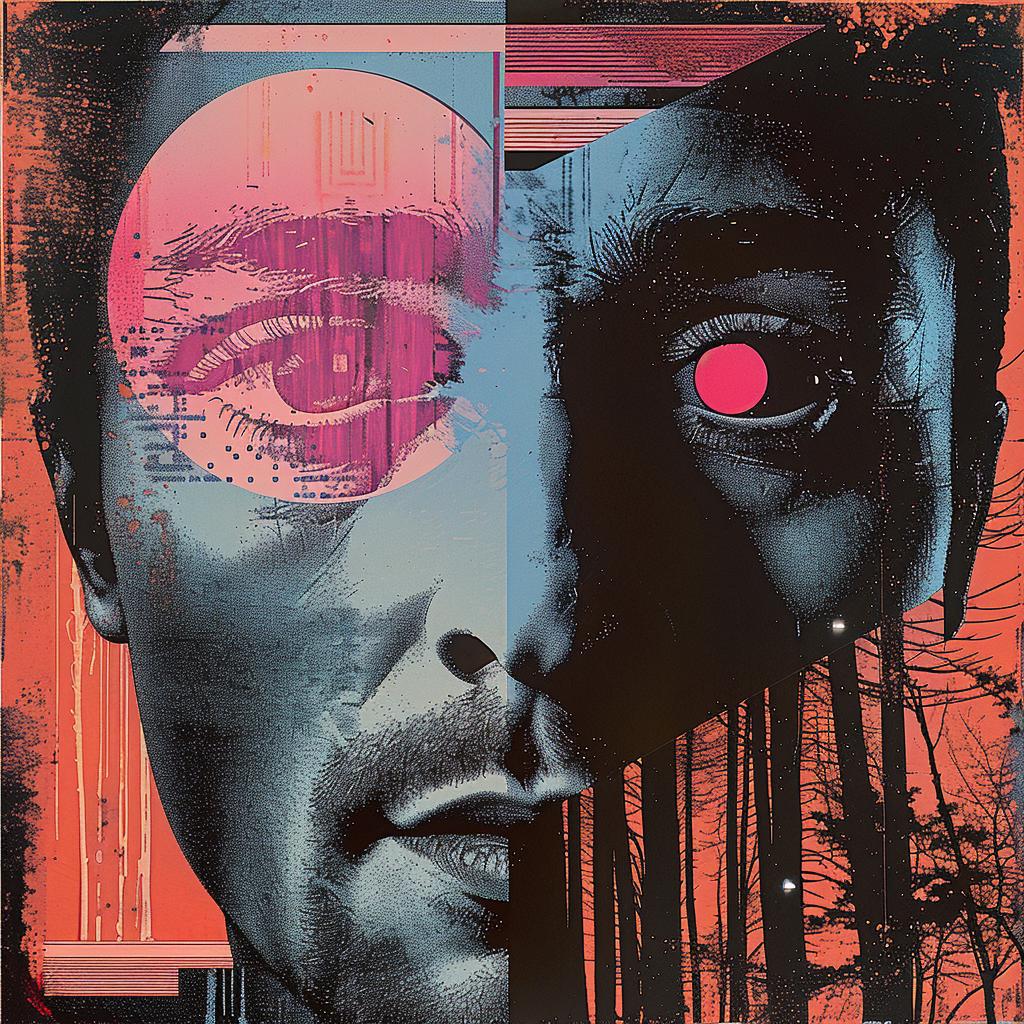 abstract  digital  cover  pop  art  cyberpunk  portraits  sky-blue  magenta  silkscreening 1026637