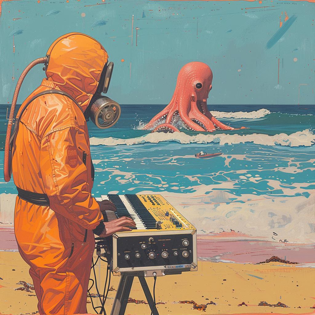 surreal  technician  beach  octopus  synth  hazmat  colorful  fantasy  artwork  Korg 1018117