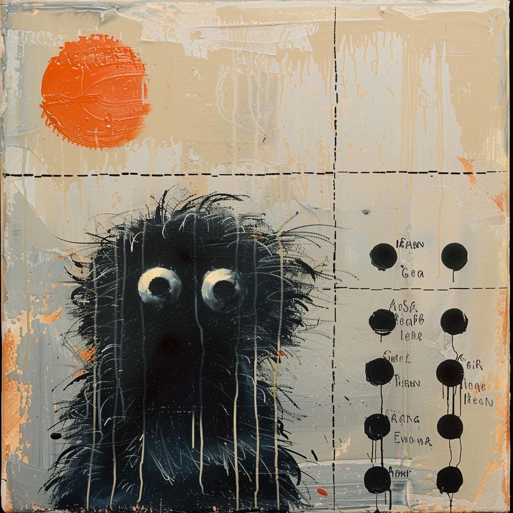 encaustic  black  dog  painting  whimsical  colorful  texture  modern  artistic  design 969764