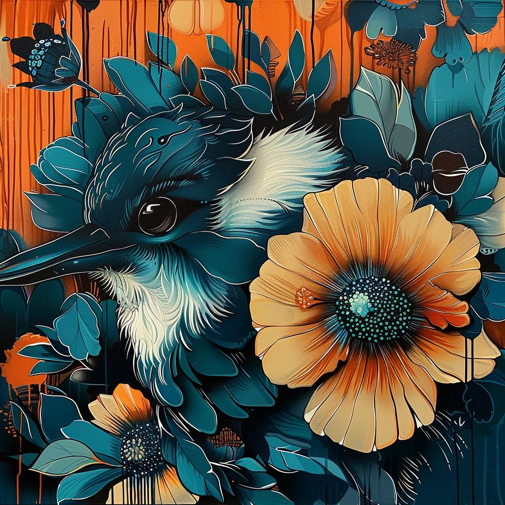 bird  flowers  teal  orange  painting  flowerpunk  nature  colorful  creative  flora 963624