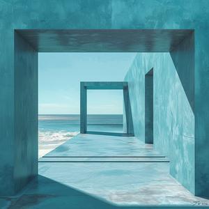 blue  wall  doorway  ocean  view  minimalistic  abstract  design  architecture  serene 1038798
