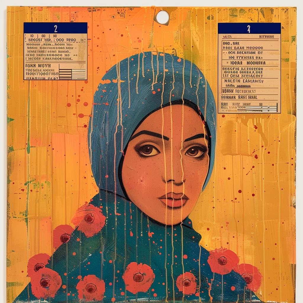woman  hijab  encaustic  impasto  blue  headscarf  Joan  Cornella  painting  art 967116