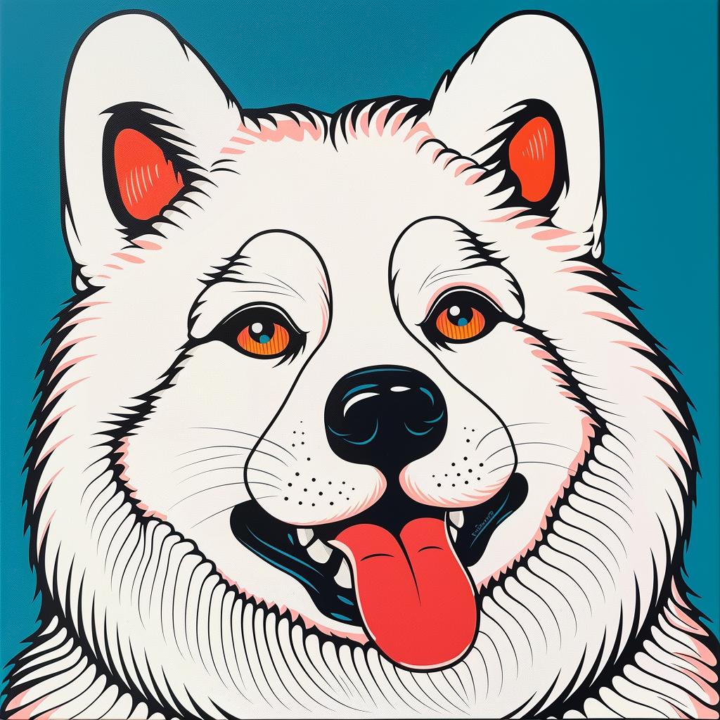 dog  Samoyed  white  tongue  blue  background  portrait  animal  happy  painting 973357