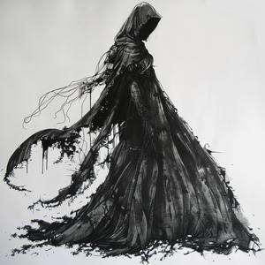 رسم أزياء، حاصد أرواح، منصة عرض، فستان أسود، غطاء رأس، فن توضيحي 1071831