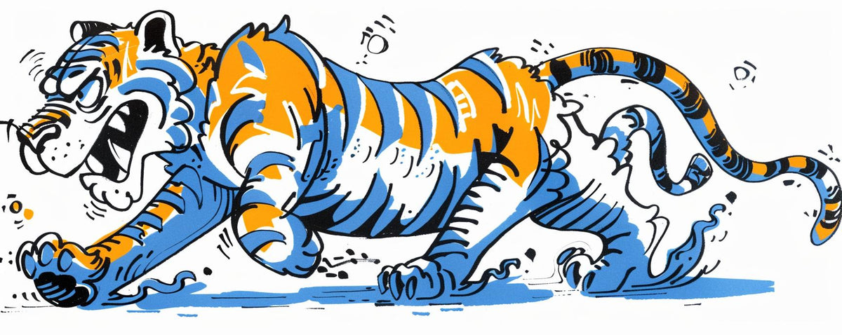 tiger  cartoon  running  leaping  animal  playful  stylized  vibrant  action  dynamic 1028087