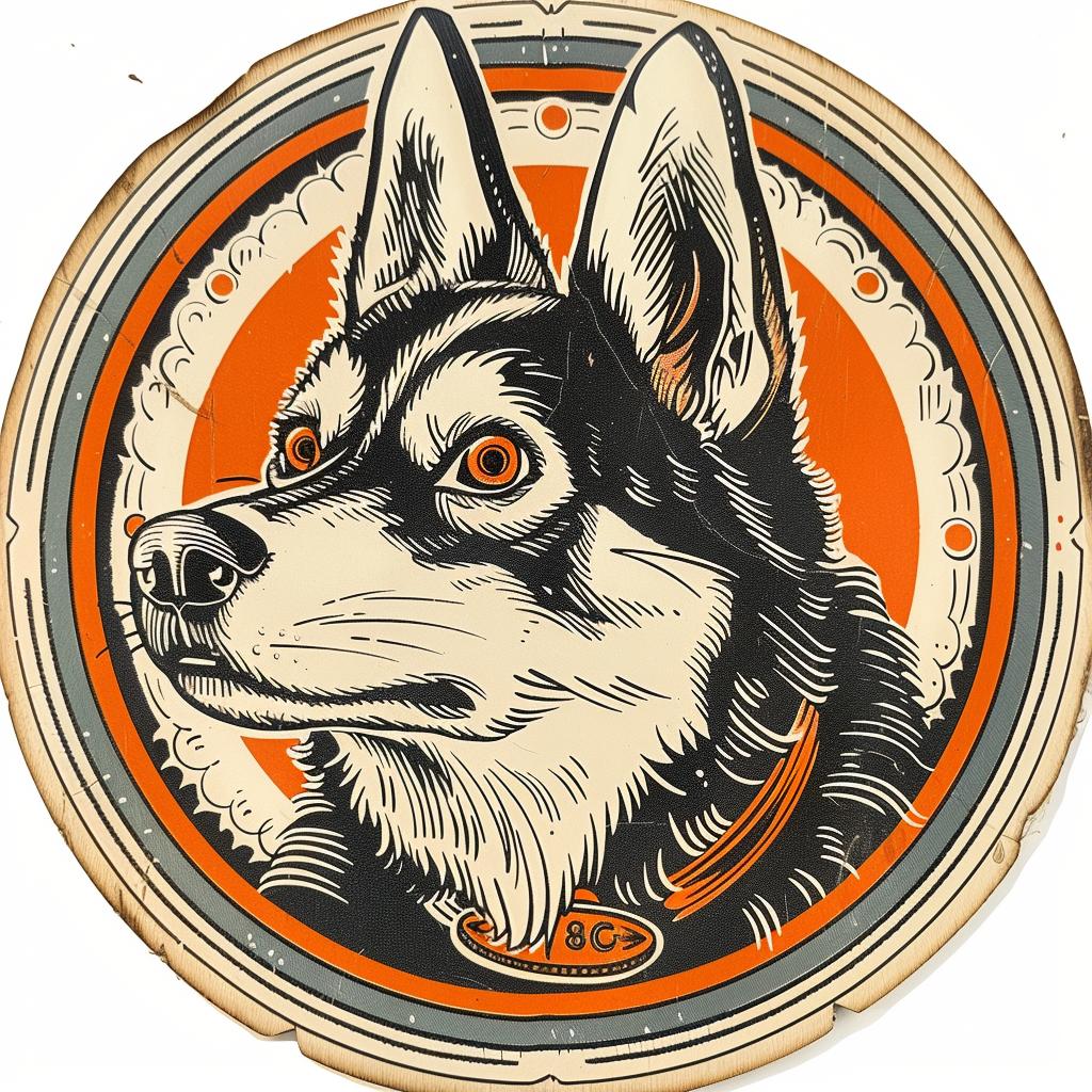 husky  dog  circle  orange  black  animal  iconic  stylized  graphic  portrait 943121