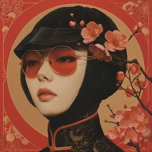 surreal  album  cover  woman  sunglasses  hat  flowers  Risograph  symbolism  screenprinting 1077856