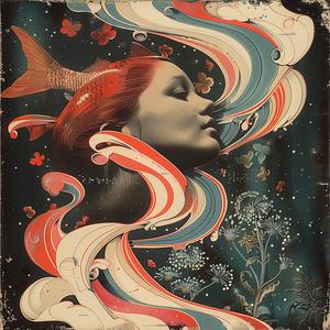 woman  red  hair  fish  mouth  chromolithography  art  vibrant  color  playful 1057574