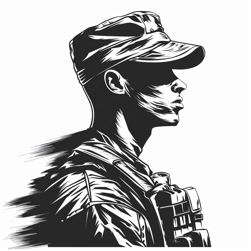 silhouette  soldier  uniform  modern  vintage  icon  bold  linocut  tattoo  gun 952040