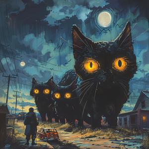 feline  creature  three-eyed  ominous  occult  painting  yellow eyes  man  dark  mystical 1080078
