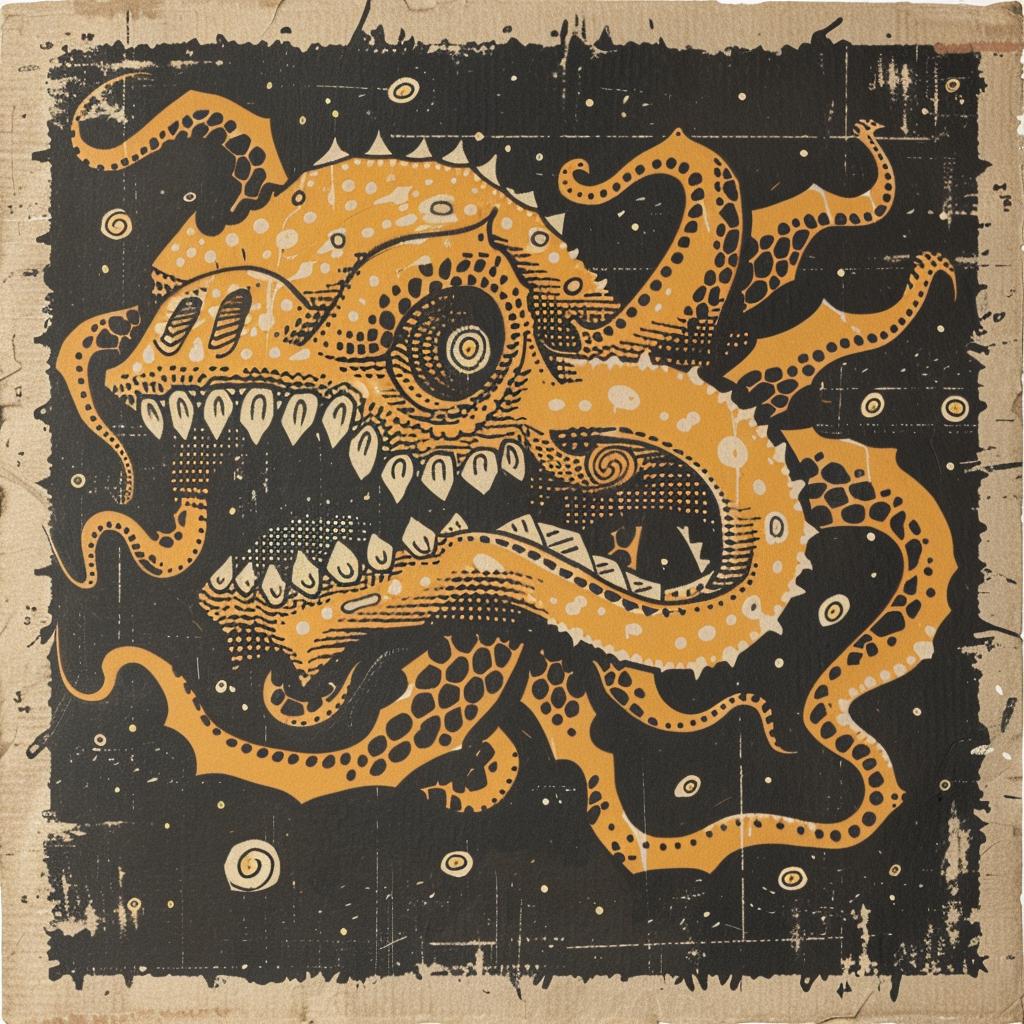 octopus  illustration  Edward  Bawden  tentacles  black  background  art  style  vivid 926176