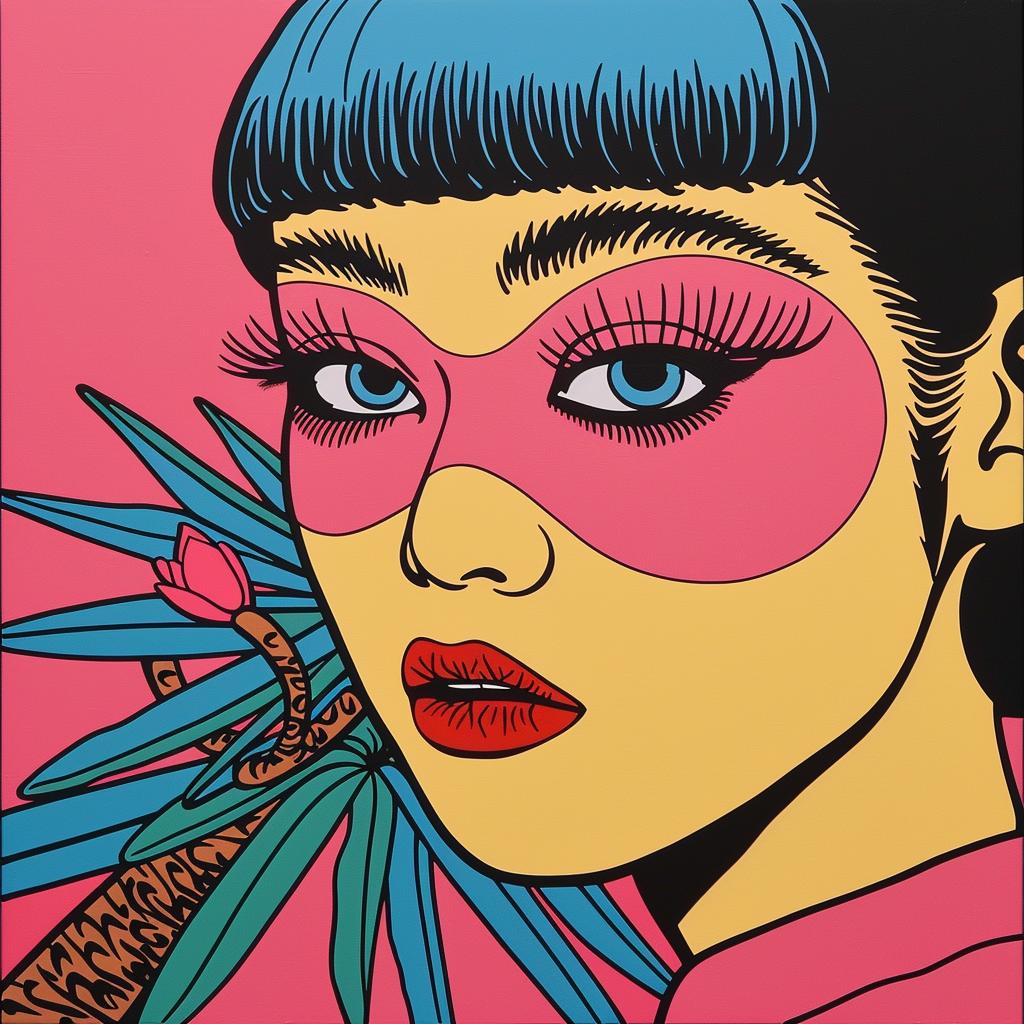 surreal  album  cover  woman  blue  eyes  pink  hair  painting  creative 1021341