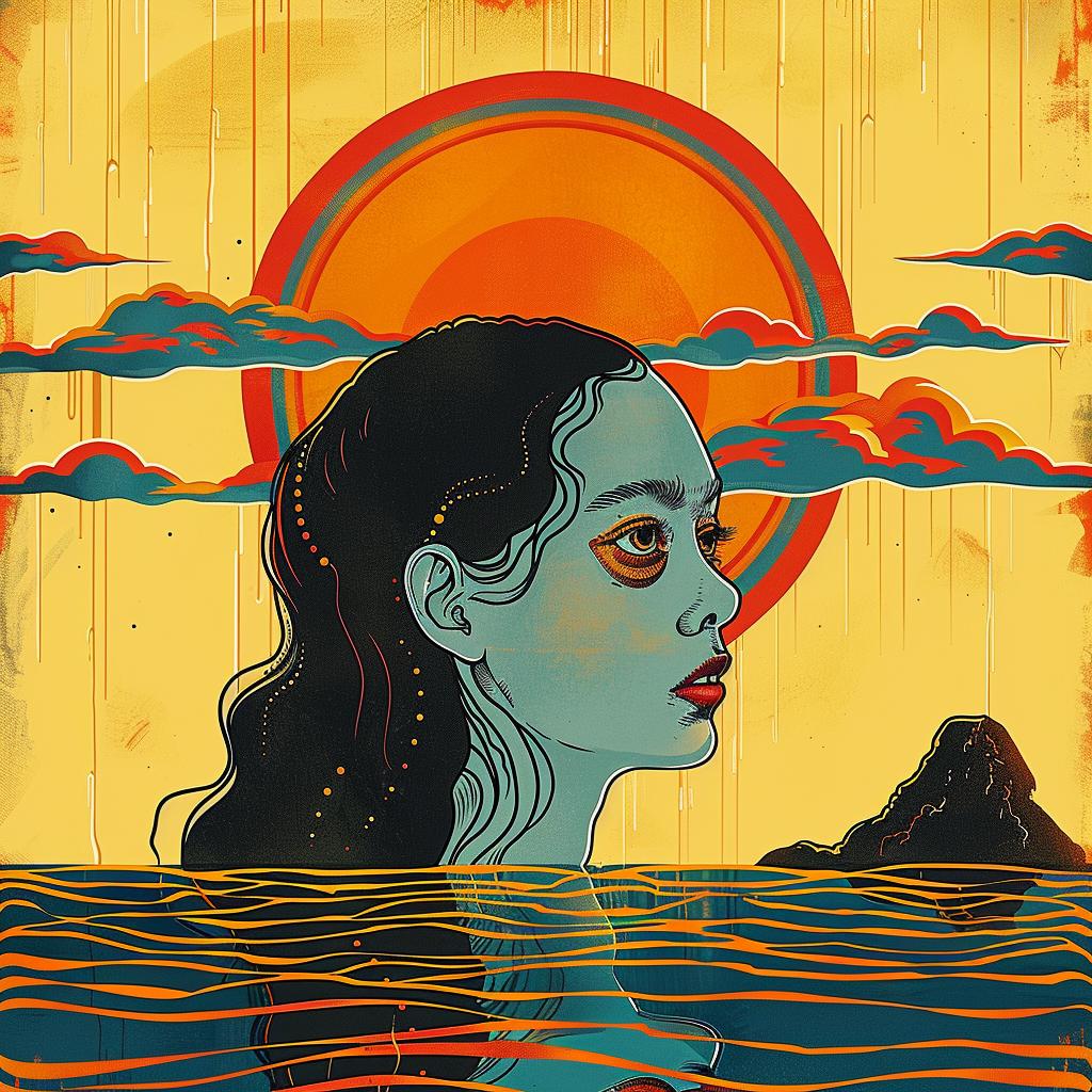 ocean  woman  sun  background  surreal  colorful  painting  album  cover  art 1018220