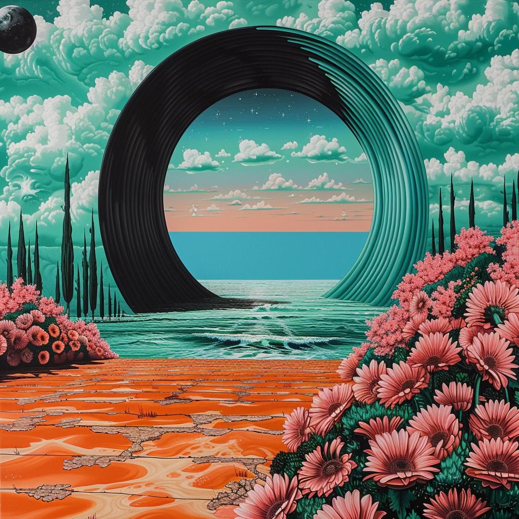 tunnel  flowers  sky  galaxy  pulsar  teal  orange  art  flowerpunk  unique 945117