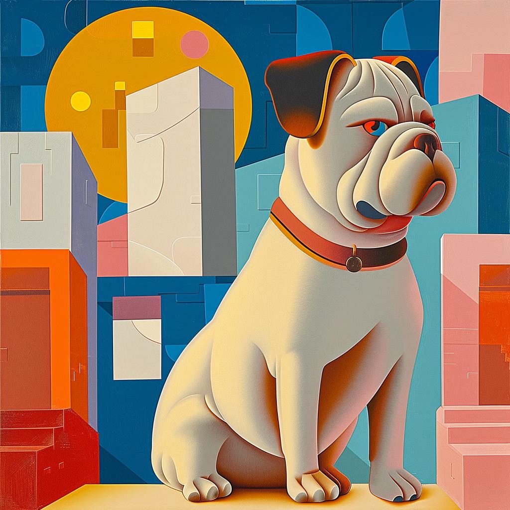 painting  bulldog  ledge  buildings  urban  saulbass  stylized  art  canine  humor 966219