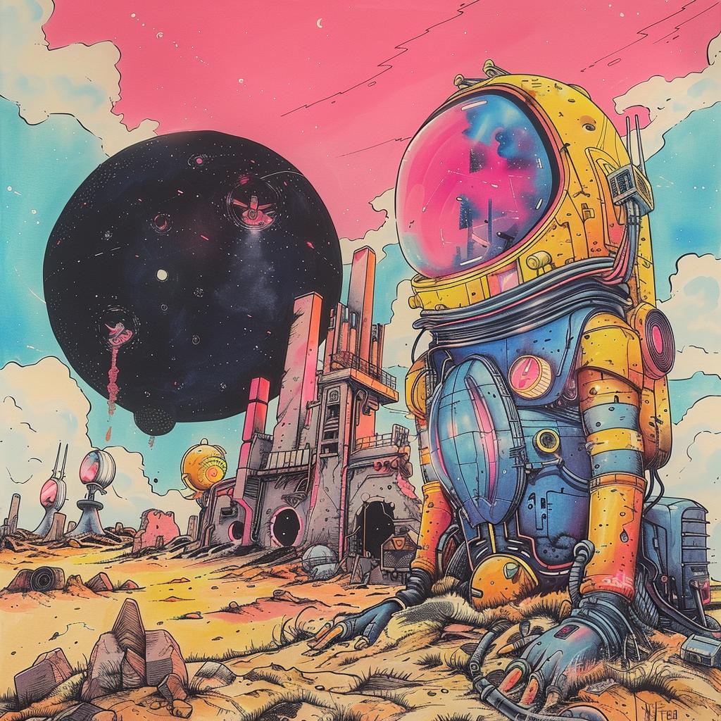 retro  sci-fi  gouache  astronaut  desert  planet  dark  illustration  deathmetal  epic 922197