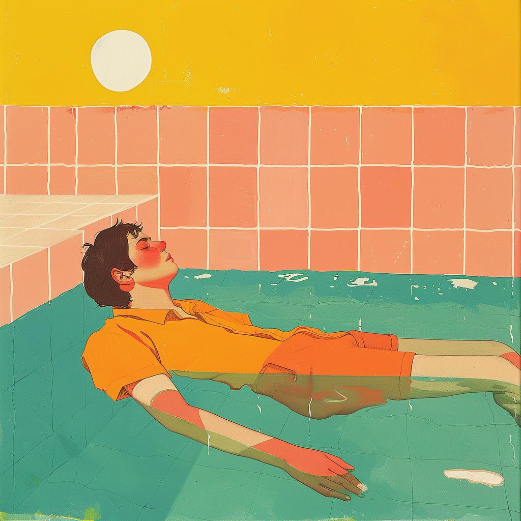 surreal  album  mental  painting  man  floating  pool  creative  whimsical  colorful 1017868