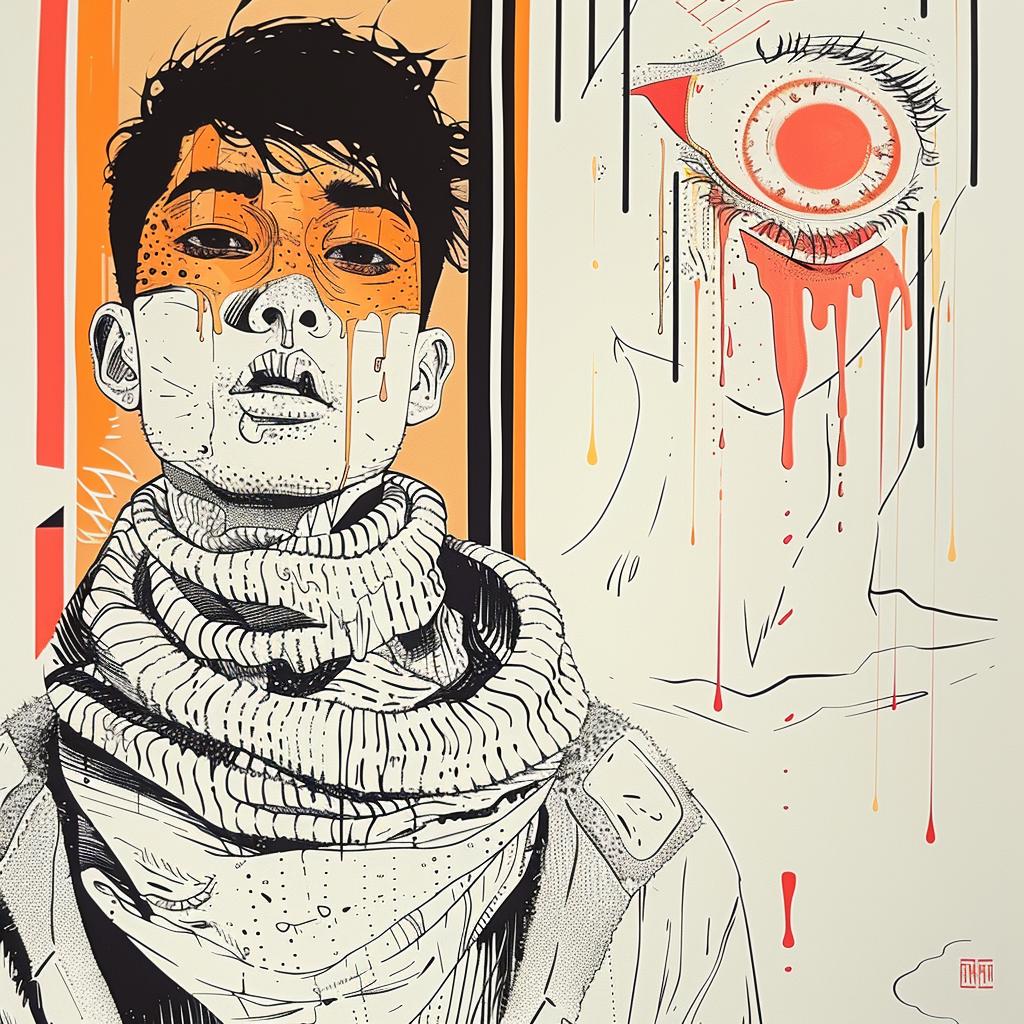 Pop  Art  asian  man  scarf  red  eye  four  eyes  makeup 939351