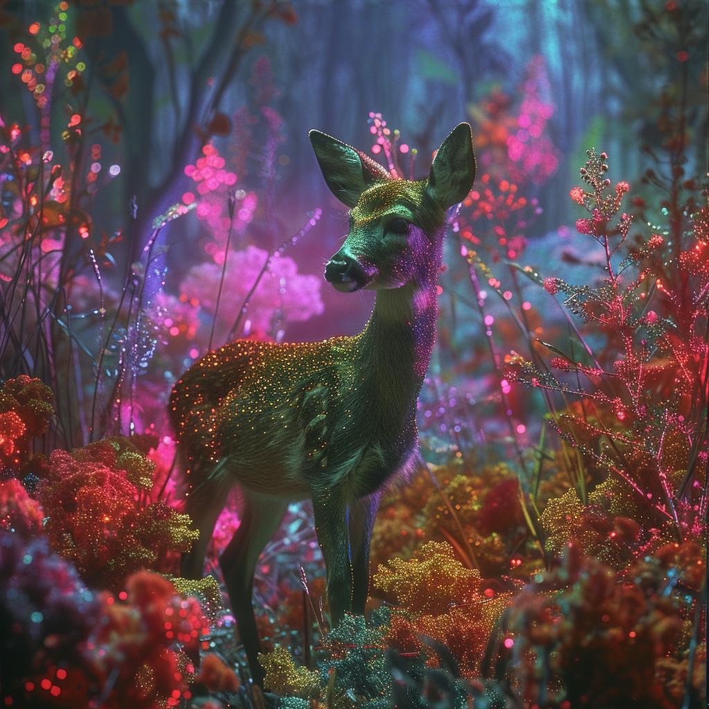 surreal  album  cover  deer  forest  colorful  lighting  ethereal  vivid  artistic 975124