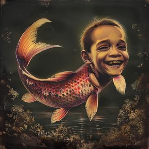 boy  fish  painting  smiling  chromolithography  children  nature  vibrant  colorful  artistic 1049801