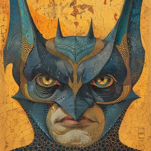 batman  yellow  background  portrait  vintage  comic  ArtNouveau  Surrealism  pointillism  gold 1076918