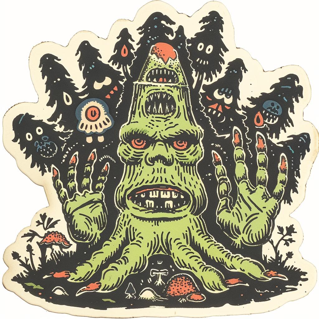 provocative  art  sticker  monster  forest  green  emek  spiritual  occult  introspective 934797