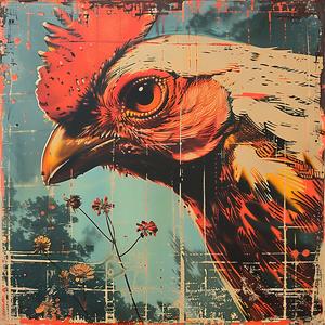 painting  rooster  red  head  chromolithography  art  vibrant  color  animal  nature 1057569