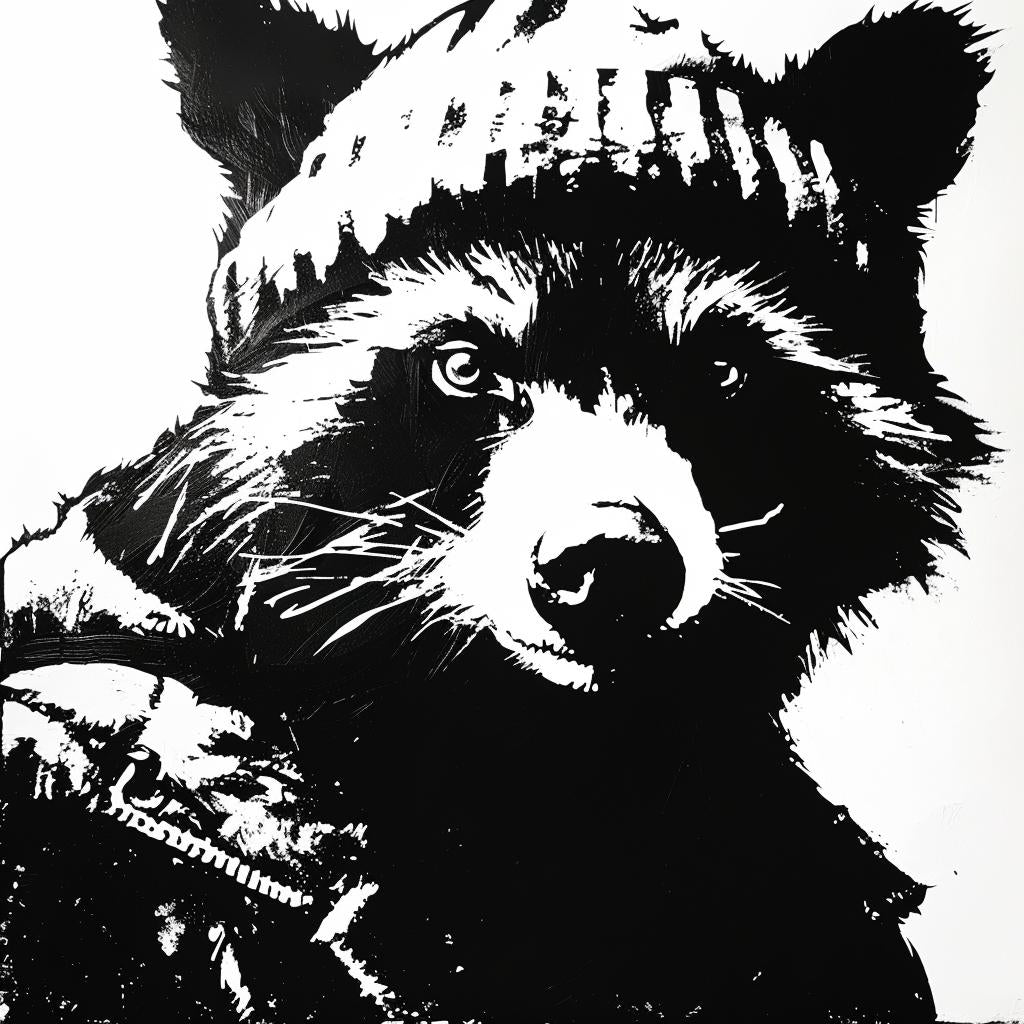 raccoon  aggressive  streetwise  anthropomorphic  drawing  black  white  cap  simple  minimal 959141