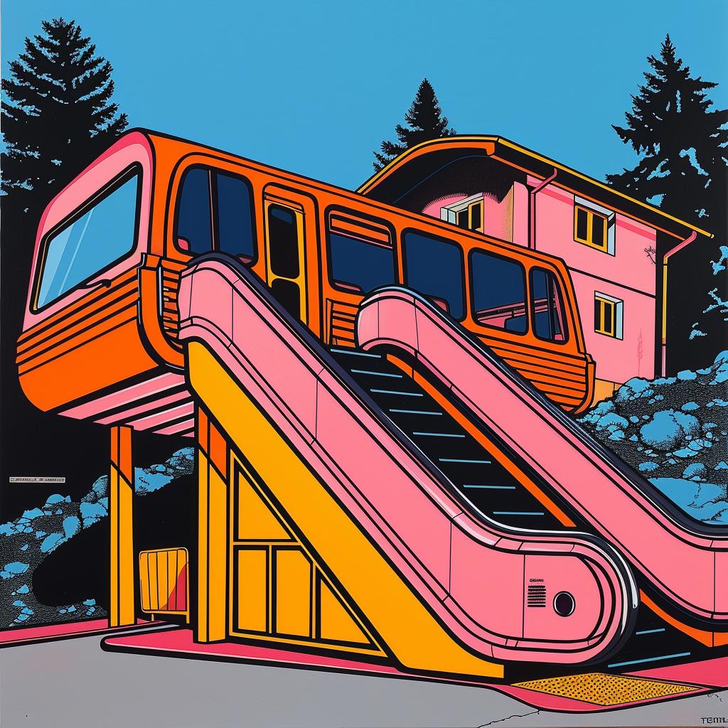 axonometric  album  cover  train  station  simon  stalenhag  pink  orange  painting 969494
