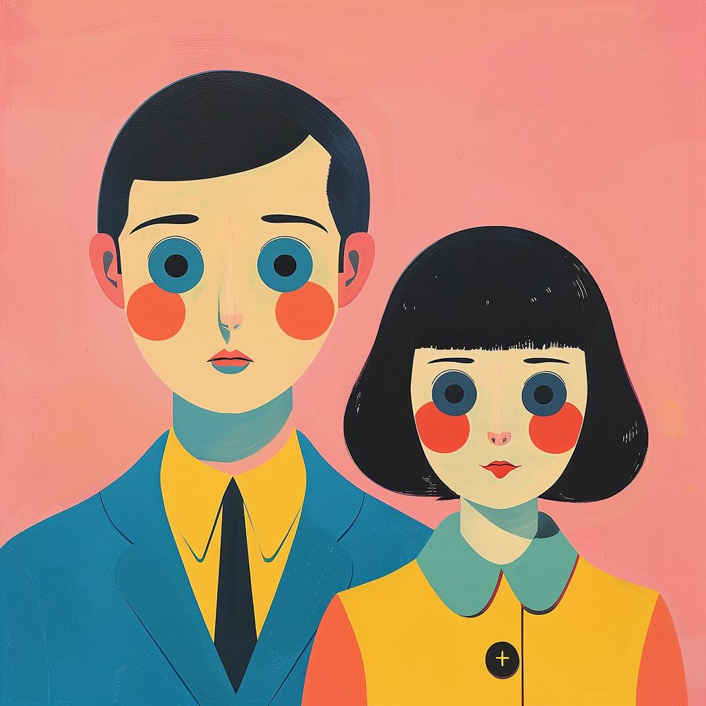 surreal  painting  couple  big  eyes  creative  colorful  intimate  artwork  vibrant 1019260