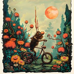 creature  bike  poster  field  cartoon  artwork  whimsical  illustration  vintage  playful 1057545