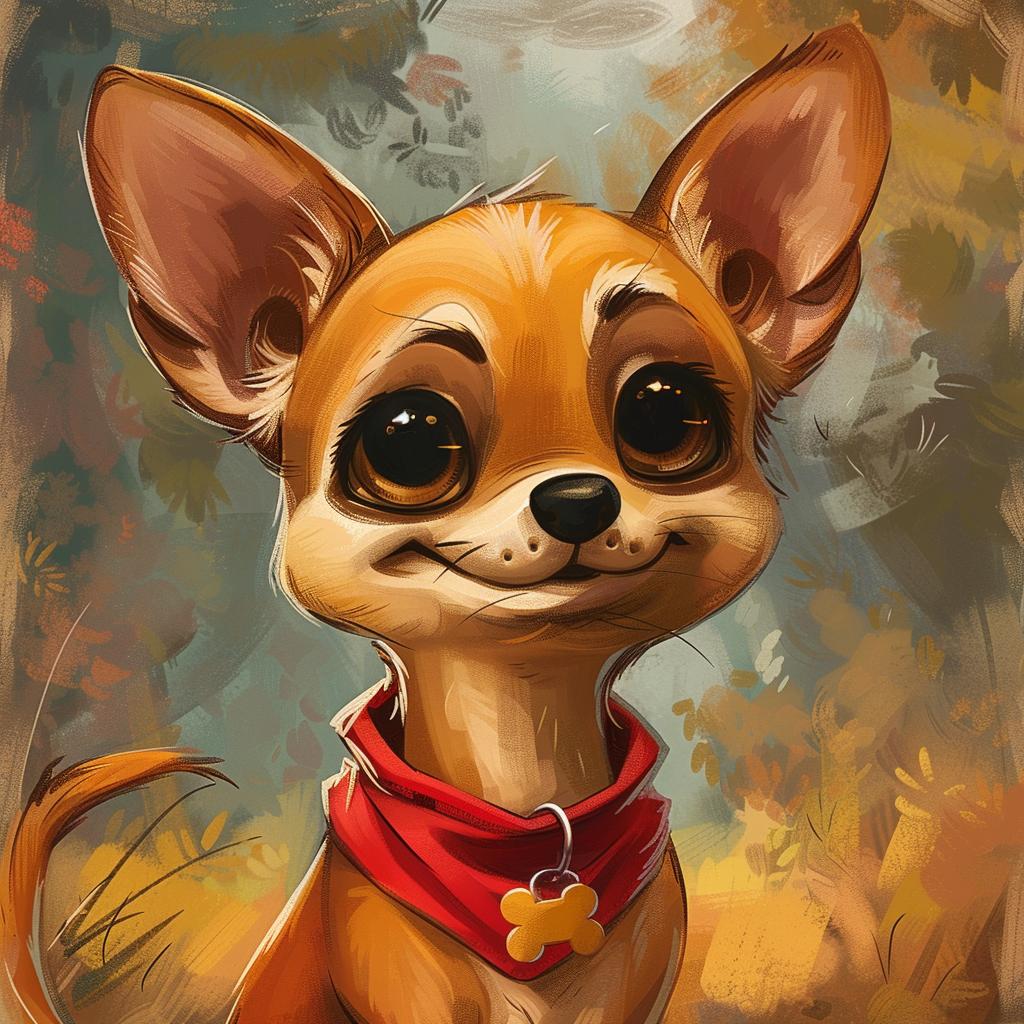 chihuahua  dog  2D  artwork  Bakshi  cute  whimsical  illustration  red  bandana 971276