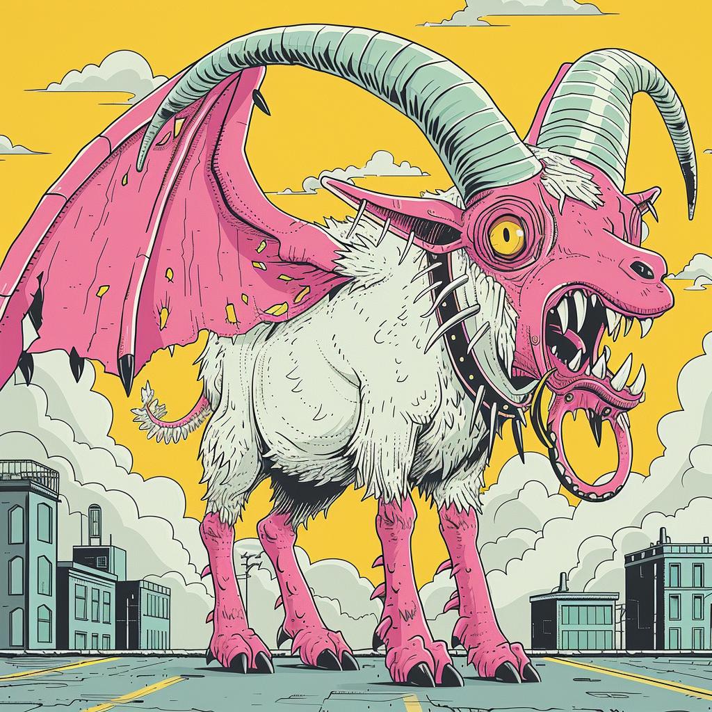 pegasus  goat  horned  mythical  terrifying  conjoined  pink  yellow  background  illustration 927971