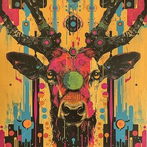 deer  colorful  dots  painting  surreal  Todd  White  Risograph  symbolist  screenprinting 1079125