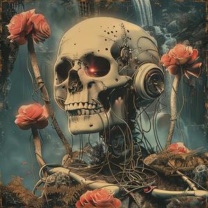 skull  roses  waterfall  chromolithography  vibrant  artwork  colorful  design  details  form 1038112