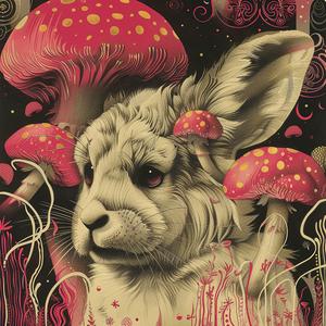 chromolithography  rabbit  mushrooms  headpiece  illustration  artwork  colorful  nature  whimsical  design 1058097