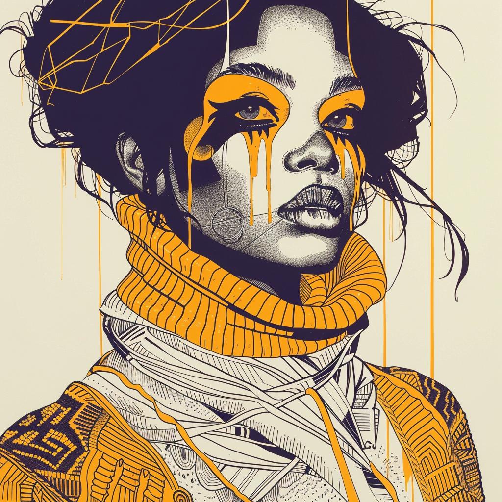 Pop Art  design  model  African-American  yellow  black  face-paint  dripping  makeup  colorful 939248