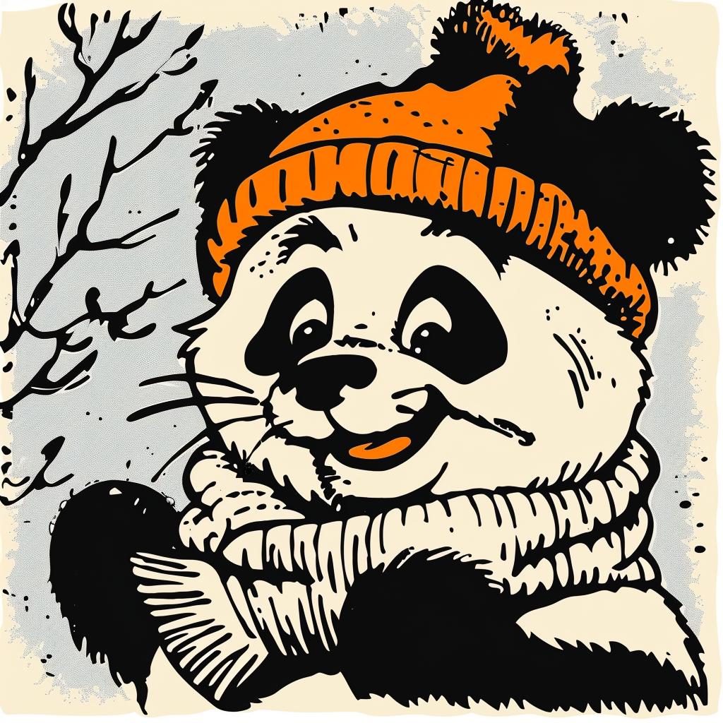 panda  chubby  hat  scarf  cute  animal  whimsical  illustration  soft  playful 942533