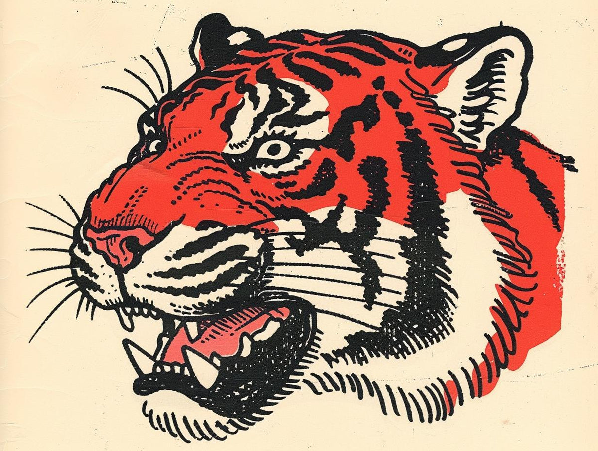 tiger  tattoo  Obey  vintage  thick  outline  sailor  1950s  art  drawing 919242