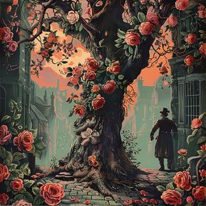man  walking  tree  roses  chromolithography  painting  nature  art  fine  illustration 1058093